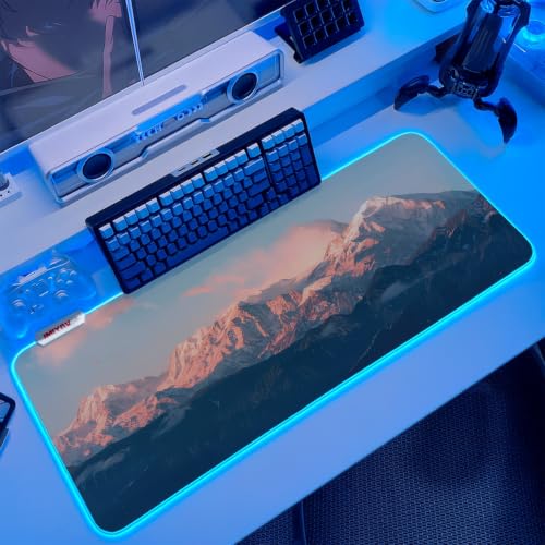 JMIYAV White RGB Gaming Mouse Pad 31.5x12 Inch PC XL Large Extended Glowing Led Light Up Desk Pad Non-Slip Rubber Base Computer Cute Mousepad Mat Desk Accessories Gaming Setup 93-802 - color: Ember Peaks
