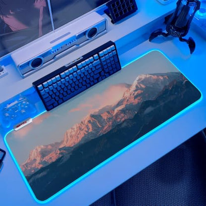 JMIYAV White RGB Gaming Mouse Pad 31.5x12 Inch PC XL Large Extended Glowing Led Light Up Desk Pad Non-Slip Rubber Base Computer Cute Mousepad Mat Desk Accessories Gaming Setup 93-802 - color: Ember Peaks