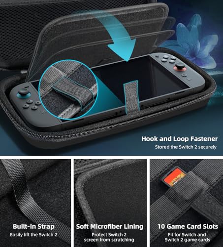 TiMOVO Carrying Case Compatible with Nintendo Switch 2, Black | Travel Carry Case, 10 Game Cartridges & Pocket, Protective Portable Hard Shell Pouch, For Console & Accessories - color: Black