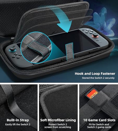 TiMOVO Carrying Case Compatible with Nintendo Switch 2, Black | Travel Carry Case, 10 Game Cartridges & Pocket, Protective Portable Hard Shell Pouch, For Console & Accessories - color: Black