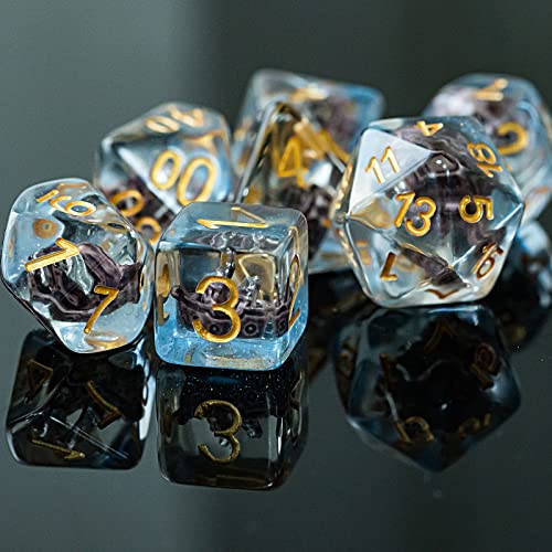 UDIXI Sailboat DND Dice Set Resin Polyhedral D&D Dice for Tabletop Games | Velvet Storage Bag, DM Gift, for Dungeons and Dragons Role Playing Games Board Games - color: Ocean/Sailboat