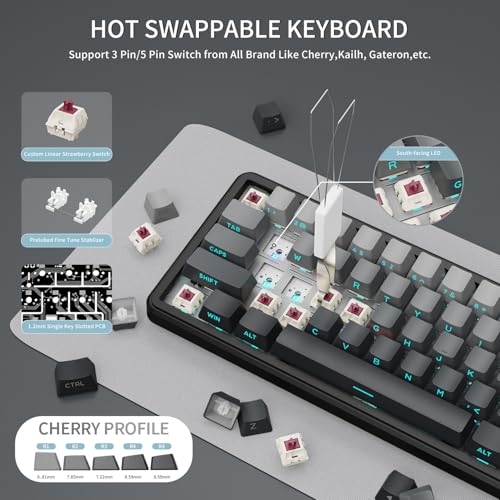 ATTACK SHARK X66 Wireless 60% RGB Mechanical Gaming Keyboard-Moonlight | Volume Knob,USB-C Wired/BT5.0/2.4Ghz,Gasket Mount,Side Printed PBT Keycap,Hot Swappable Strawberry Switch,TKL,NKRO for PC Mac - color: Moonlight