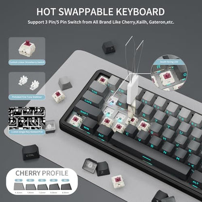ATTACK SHARK X66 Wireless 60% RGB Mechanical Gaming Keyboard-Moonlight | Volume Knob,USB-C Wired/BT5.0/2.4Ghz,Gasket Mount,Side Printed PBT Keycap,Hot Swappable Strawberry Switch,TKL,NKRO for PC Mac - color: Moonlight