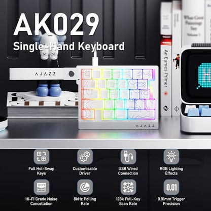 AJAZZ AK029 Magnetic Switch One Handed Gaming Keyboard, Hall Effect Rapid Trigger Mechanical Keypad with SOCD & DKS, 8KHz Polling Rate, 29 Keys Mini Ergonomic Gaming Keyboard for FPS Gamers, PC - color: White line