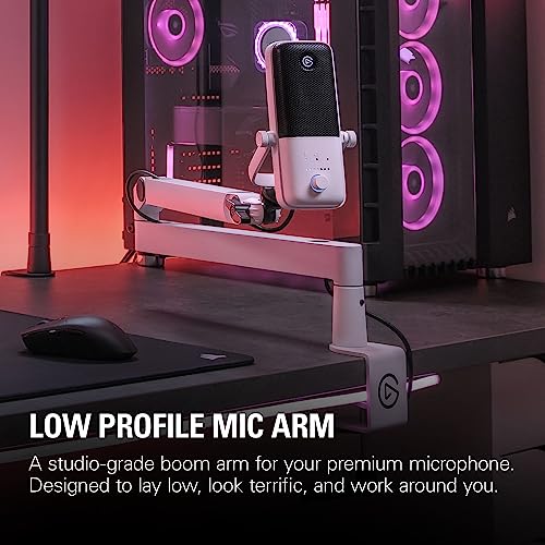 Elgato Wave Mic Arm LP White, Low Profile Boom Arm | Sits below shoulder line, 360-degree rotation, Magnetic cable channels, All-metal build, Fully adjustable mount - style: Low Profile White