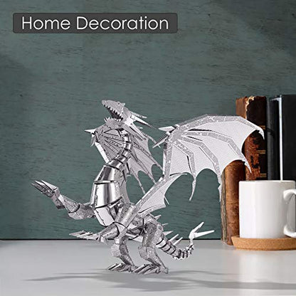 Piececool 3D Metal Puzzle Model Kits- Dragon Flame Metal Building Kit for Adults, Brain Teaser DIY 3D Dragon Puzzles Model Kits for Men, 115 Pcs - color: Silver