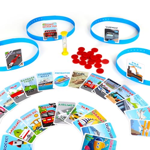 Headbands Game for Kids – Guessing Board Game to Boost Vocabulary, Critical Thinking, and Social Skills – Quick Question Family Game Night for 2–4 Players – Travel-Friendly Fun (Vehicle Theme) - style: Vehicle
