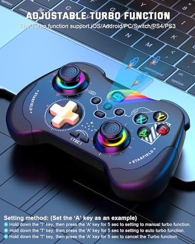 Joso Mobile Gaming Controller for iPad/iPhone/Tablet, Cloud Controller Remote Joystick for iOS/Android, Wireless Switch Controller with Macro Buttons/Hall-Rocker/Hall-Trigger - Starry Star Black - color: Starry Star Black