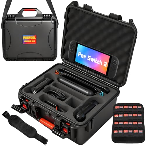 FACFUEL Switch 2 Case, All-In-One Carrying Case for Nintendo Switch 2 System (2025), Waterproof Hard Shell Travel Organizer Box with EVA Lining, Holds Console, Dock, Pro Controller and Accessories