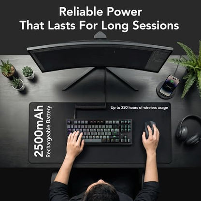 TECWARE Phantom+ Elite 87 Key RGB Mechanical Gaming Keyboard | 3 Mode Wireless Bluetooth 5.0 2.4GHz & USB C Wired | Hot Swappable 5 Pin | Double Shot PBT Keycaps | Wraith Pink Switch - Black - color: Pink Switch, size: Phantom+ Elite 87 | Black