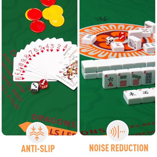Mahjong Mat 32.4” x 32.4”, 3mm Thick Non-Slip Rubber Back Mahjong Table Mat, Noise Reduction Waterproof Mahjong Game Mat for Table, Mahjong Tile Mat for Cards, Dominoes & Board Games - color: Green