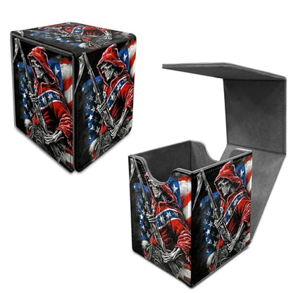 Flag Skull Card Deck Box, MTG Commander Deck Box Card Deck Case for Trading Cards, 100+ Sleeved Cards with PU Leather Magnetic Card Storage Box for TCG CCG Magic Cards - color: Card Deck Box-588