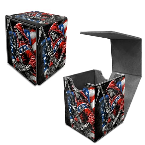Flag Skull Card Deck Box, MTG Commander Deck Box Card Deck Case for Trading Cards, 100+ Sleeved Cards with PU Leather Magnetic Card Storage Box for TCG CCG Magic Cards - color: Card Deck Box-588