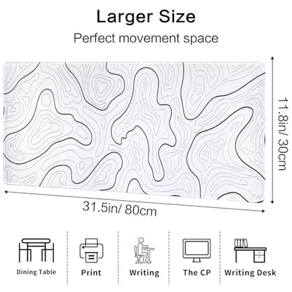 Large Gaming Mouse Pad for Desk, White Topographic Mouse Pad Desk Mat for Gaming Office, Long XL Mouse Pads Keyboard Pad Desk Pad for Computer Laptop 31.5''x11.8'' - color: White