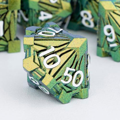 7PCS Metal DND Dice Set with Box, Debris RPG Green Yellow D and D Dice for use with D&D Tabletop Games Role Playing Game Polyhedral Dice Set D20 D12 D10 D8 D6 D4 - color: Green Yellow White