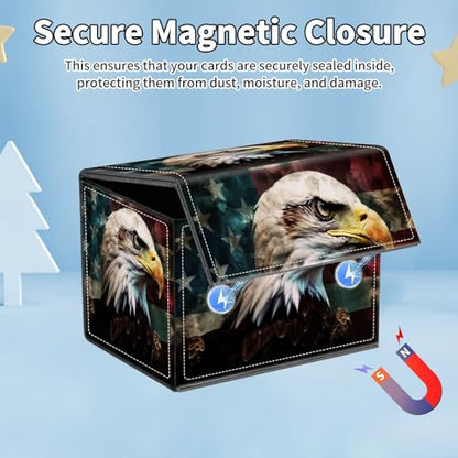 for MTG Commander Deck Box,Card Deck Box for Trading Yugioh MTG,Fits 100 Double Sleeved Cards,PU Leather Strong Magnet Case for Magic Commander TCG CCG,American Flag Eagle - color: American Flag Eagle