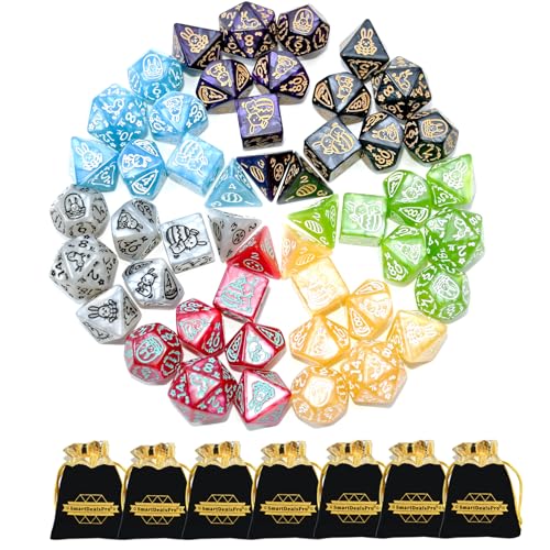 SmartDealsPro Double-Colors Polyhedral Dice Sets with Pouches for D&D DND RPG MTG Dungeon and Dragons Table Board Roll Playing Games D4 D6 D8 D10 D% D12 D20 (7-Color 49pcs Easter Rabbit) - color: 7-color 49pcs Easter Rabbit