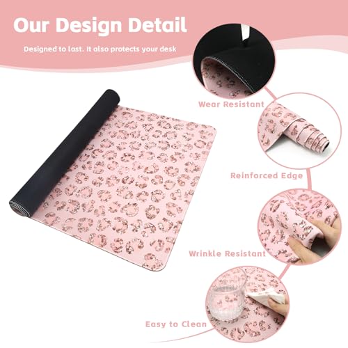 Baziabbo Pink Desk Mat,XXL Extended Large Mouse Pad,Gaming Mousepad with Stitched Edge,Non-Slip Rubber Base Keyboard Desk Pad for Home Office Study Game (C-Pink) - color: C-Pink