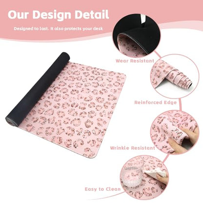 Baziabbo Pink Desk Mat,XXL Extended Large Mouse Pad,Gaming Mousepad with Stitched Edge,Non-Slip Rubber Base Keyboard Desk Pad for Home Office Study Game (C-Pink) - color: C-Pink