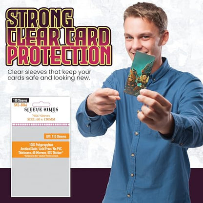 Sleeve Kings Standard Card Sleeves – 110 Count, Clear 60 Micron Thickness, Large Size (60 x 130 mm) – SKU: SKS-8846 - size: 60 x 130 mm, style: 9XL