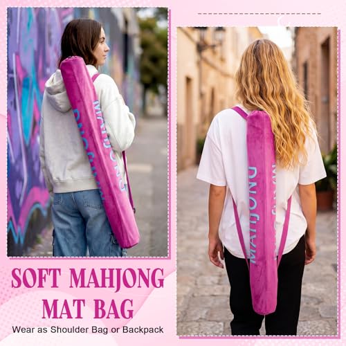 35 Inch Long Velvet Mahjong Mat Bag Cute Double Strapped Drawstring Mahjong Mat Holder Lightweight Carrying Bag for Board Games Outdoor Travel Storage-Mat Not Include(Rose Red,1 Pc) - color: Rose Red