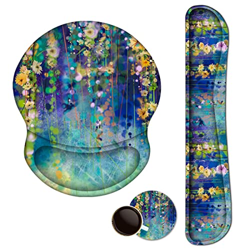 Mouse Pad Keyboard Wrist Rest Support Ergonomic, Upgraded Cushion Mousepad Gel Memory Foam Non-Slip Rubber Base Pain Relief & Easy Typing for Home,Office, Oil Painting Flowers - color: Oil Painting Flowers
