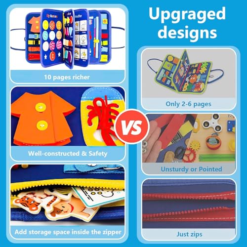 Toddler Busy Board, Montessori Toys for Boys, Sensory Board Birthday Gifts - Educational Busy Book, Learning toys for Toddlers, Preschool Learning Activities and Travel Toys for Airplane Car, Blue - size: Space - Blue