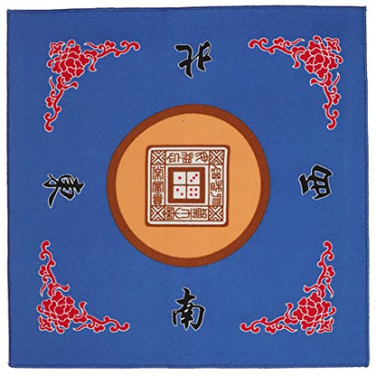 Mahjong Mat with 3 Dice & Carrying Bag, Anti Slip and Noise Reduction Mahjong Table Mat for Poker, Card, Board & Tile Games (Blue, 31.5 inches,Thick：0.1"/2mm) - color: Blue