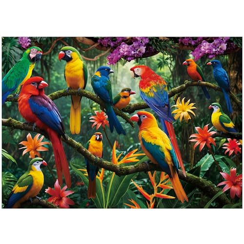 BenBen 1000 Piece Jigsaw Puzzle for Adults, Jungle Parrots, Patterned Back | Challenging Jigsaw Puzzles, Thick Cardboard Pieces, Snug Fit, Challenging Puzzles for Family Game Night, Home Décor