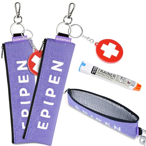 Portable EpiPen Carry Case, Insulated Emergency Medical Bag Maintain Med effectiveness, Fits 1 EpiPen, Asthma Inhaler, Auvi-Q, Allergy Medication, Travel EpiPen Holder for Adults or Kids (2PCS Purple) - color: 2PCS Purple