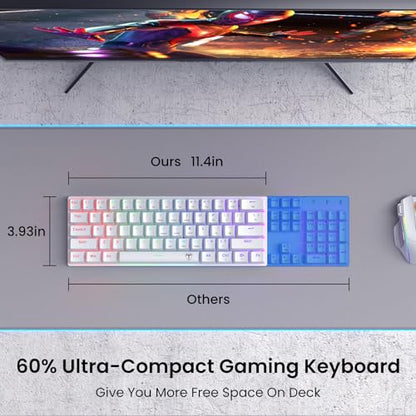 60% Wired Mechanical Gaming Keyboard with Red Switches, LED Backlit | 61 Keys Ultra-Compact Mini Portable Office Keyboard for PC/Mac/Xbox, 18 LED Backlight, Easy to Carry On Trip, White - color: White