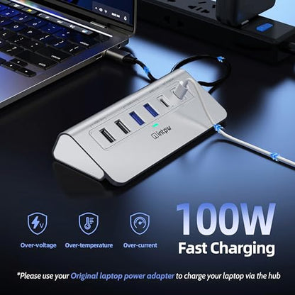 intpw 10-in-1 USB C Hub, P9R Powered USB Hub with 4K HDMI, 3 USB 3.0 5Gbps, PD 100W, 1Gbps Ethernet, SD/TF, Aluminum USB Hub for Laptop, MacBook Pro/Air, iPad Pro, iPhone 17, Dell, HP - color: Silver White, size: 1.64ft