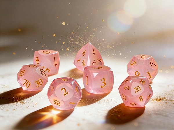 Pink Opal Diamond Cut Dice Set | 7 Piece for D&D, RPG & Tabletop Games | Durable with Premium Gift Box - color: Zs-f