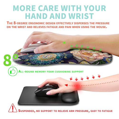 Ergonomic Mouse Pad Wrist Support with Memory Foam Massage Bulge, Carpal Tunnel Pain Relief Mousepad Wrist Rest for Mouse(12x8 inch, Blooming) - color: Kg007-blooming