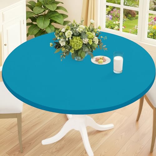 Smiry Round Spandex Tablecloth, Fitted Table Cover for 31"-35" Tables | Elastic Washable Tablecloths, Waterpoof Stretch Picnic Table Cover for Dining, Indoor and Outdoor, Turquoise - color: Turquoise, size: For Up to 31"-35" Round