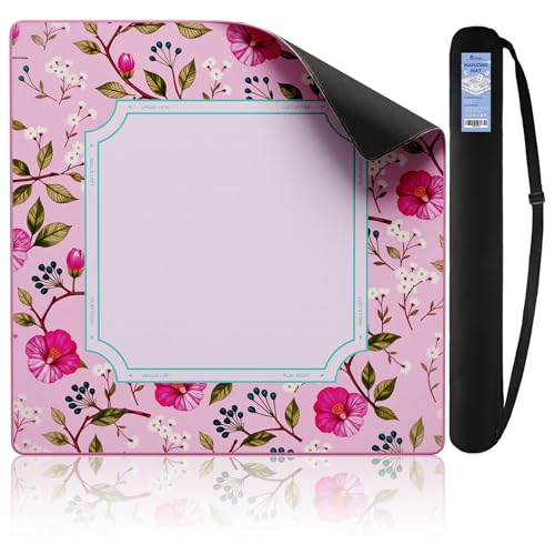 Anti Slip Mahjong Mat for Table 32.4" x 32.4" - Noise Reduction Rubber Base Game Mat with Carrying Bag, Waterproof Portable Table Cover for Poker/Cards/Board Games/Tile Games-Pink - color: Fl-pink