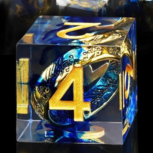 Golden Ring DND Dice Set, 7pcs D&D Polyhedral Sharp Edge Resin Dice with Box, Rings Dice Set for Role Playing Dungeons and Dragons, Playing Games for D and D MTG RPG Table Game Gifts (Blue) - color: Ring Blue, style: Ring