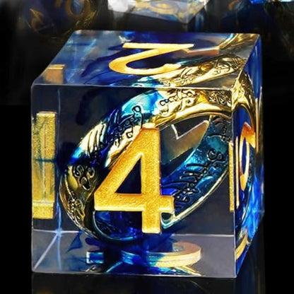 Golden Ring DND Dice Set, 7pcs D&D Polyhedral Sharp Edge Resin Dice with Box, Rings Dice Set for Role Playing Dungeons and Dragons, Playing Games for D and D MTG RPG Table Game Gifts (Blue) - color: Ring Blue, style: Ring