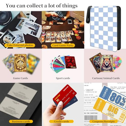 AXUASSILD 4 Pocket Card Binder, Premium Trading Card Holder Fits 400 Cards With 50 Removable Sleeves, Cute Portable Collection Card Ablum Holder Cute Blue Plaid - color: Cute Blue Plaid
