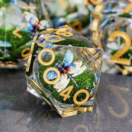 DND Dragonfly Dice 7PCS Polyhedral Sharp Edge Dice Set with Gift Case for Dungeons Dragons Role Playing Game, RPG Resin D and D Dice D6 D8 D10 D12 D20 D% (Gold Green) - color: Qt-gold Green