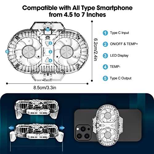 TRILINK Phone Cooler for Gaming with Dual Cooling Fans - Advanced Phone Cooling Technology - RGB LEDs - Ultra-Quiet - Output Function - LED Temperature Display for Android iPhone iOS Game Radiator