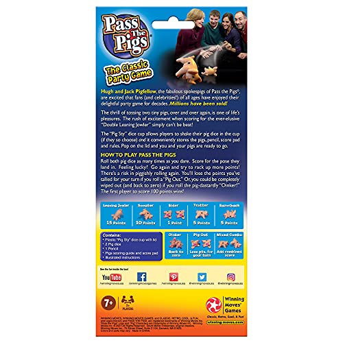 Pass the Pigs, Hilarious Pig Dice Game by Winning Moves Games USA | Famous Family Favorite for 50 Years, 2 or more Players, Ages 7+