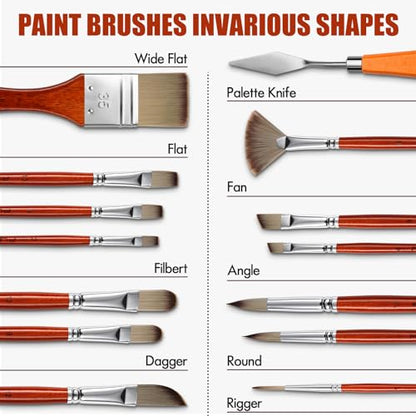 14pcs Acrylic Paint Brushes, Professional Synthetic Bristles Paint Brush Set with Extra Palette Knife - Flat, Filbert, Fan, Dagger, Round, Angle, Rigger Paint Brushes for Oil, Acrylic Canvas Paintings - color: Yellow