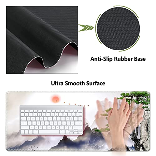 AIMSA Large Gaming Mouse Pad Set, Keyboard Wrist Rest Support + Extended Mouse Pad + Mouse Wrist Cushion + Coaster, Ergonomic Memory Foam Desk Mat 35x15.7in Anti-Slip Base (Pine Tree Mountains) - color: Pine Tree Mountains