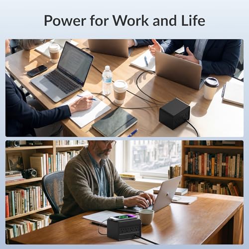 Gitryin 12-in-1 Desktop Modular Charging Station, 4 65W USB C Retractable Chargers with 33.5in Built-in Cables, ETL Surge Protector Charging Hub for Laptop, Phone, Tablet, Home Office Desk, Black - color: Black