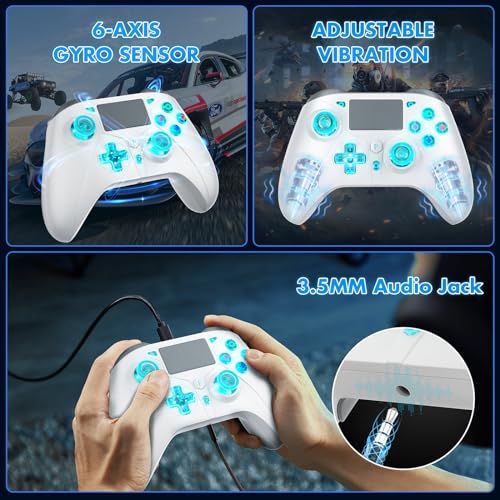 Wireless for PS5 Controller, Compatible with PS5/PS4/PC/iOS/Switch, 1000mAh Battery, Adjustable Turbo, Dual Shock Vibration, 6-Axis Motion Sensor, 3.5mm Headphone Jack for PlayStation 5 Controller