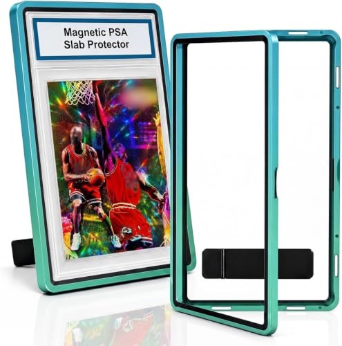 PSA Slab Case with Stand for Collectors - Premium Display & Storage Fits for 35PT PSA, CGC, CSG Cards, Heavy Duty Tempered Glass & Aluminum, Secure 9-Point Magnetic Lock, Waterproof Protector - color: Blue-cyan Gradient
