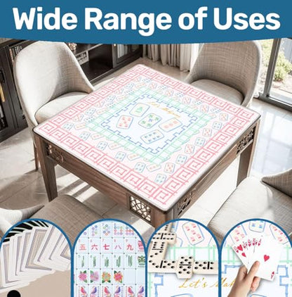 Blue Pink Chinoiserie Mahjong Mat 31.5" x 31.5", Grandmillennial Pastel Non-Slip Noise Reduction Mahjong Table Cover Accessories and Supplies for Dominoes Poker Card Board and Tile Games Gifts - color: Blue Pink Chinoiserie Mahjong Mat
