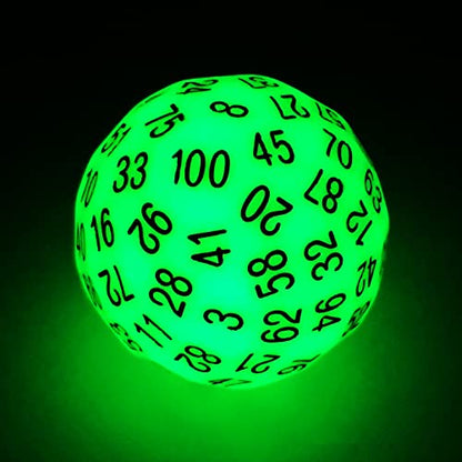 Bescon Super Jade Glow in Dark Polyhedral Dice 100 Sides, Luminous D100 die, 100 Sided Cube, Glowing D100 Game Dice - color: Jade Glowing