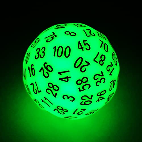 Bescon Super Jade Glow in Dark Polyhedral Dice 100 Sides, Luminous D100 die, 100 Sided Cube, Glowing D100 Game Dice - color: Jade Glowing